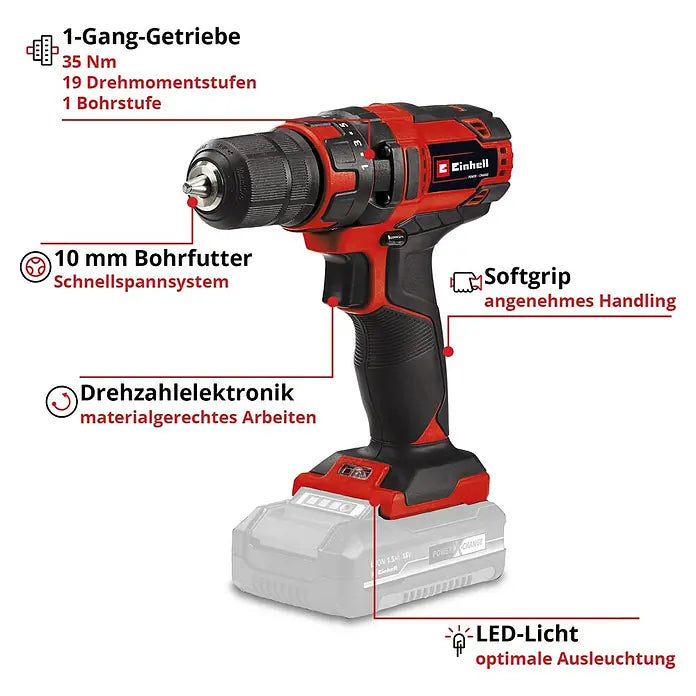Einhell Power X-Change 18V Akku-Bohrschrauber TC-CD 18/35 Li-Solo 18 V, Ohne Akku, 35 Nm